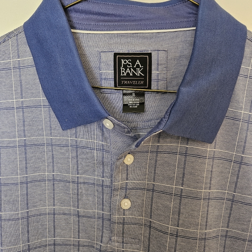 Jos A Banks Traveler 100% Cotton Blue/White Patterned Polo Shirt Size XL